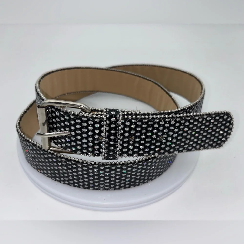 BLACK RHINESTONE BELT Western Y2K Women's Emo Goth‎ Studded Silver Streetwear 2X